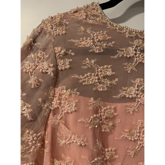 Jack Bryan Dress Womens 16 Peach Accordion Beaded Belted long prom vintage lined - Picture 4 of 7